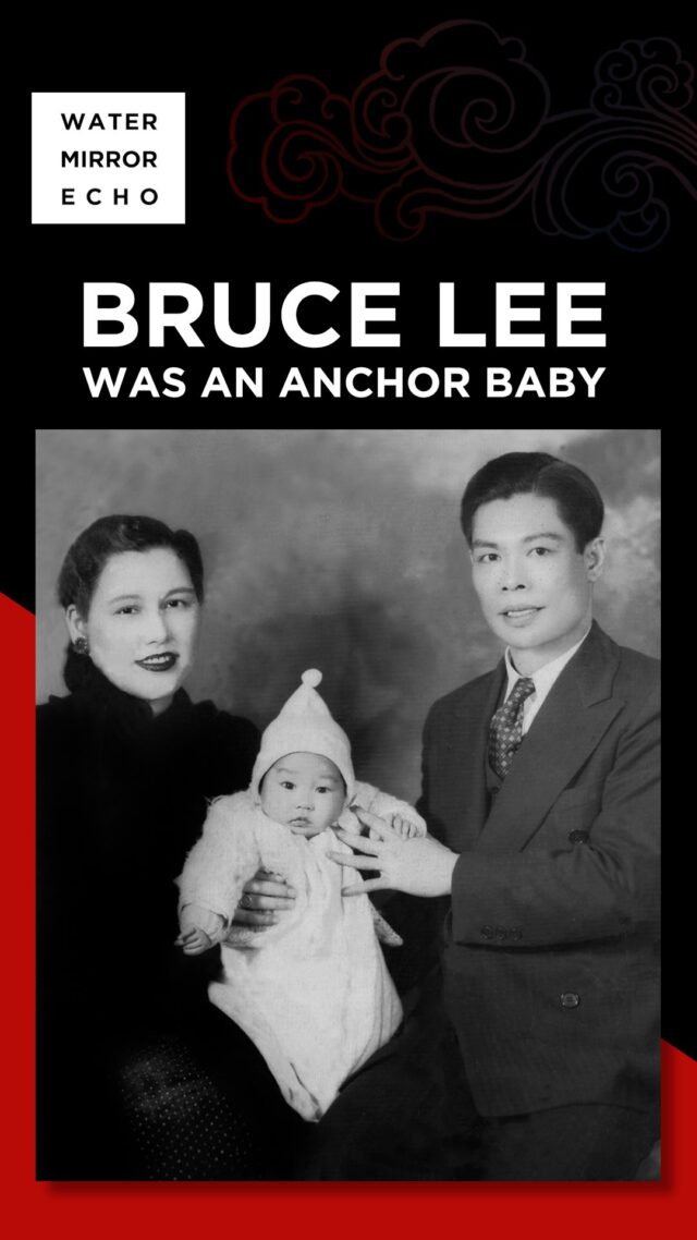 From the day he was born, Bruce Lee was changing the world. And he still is. Let’s start with this: Bruce Lee was an anchor baby. 

He was born in 1940 in San Francisco Chinatown. His parents were here on temporary work visas to perform in the Chinese opera. When Bruce was four months old, they all moved back to Hong Kong where he would grow up. 

But because he had been born in the U.S, he was a U.S. citizen.

This is a right that was made possible by the 14th Amendment of the U.S. Constitution. It was fought for by people like Frederick Douglass. It was secured by one of the first Chinese to be born in the U.S., a man named Wong Kim Ark, in a Supreme Court case in 1898. The Court affirmed that it didn’t matter what race you were, if you are born here, you are an American.

This has come to be called the principle of birthright citizenship.

Now you’ve probably heard there’s controversy about this idea. And you may have heard this slur: anchor baby… 

Watch the rest here! 

It’s the first video in a ten-episode series, *Ten Ways To See Bruce Lee*, that accompanies the new book, Water Mirror Echo. Out September 23rd. For more info, visit watermirrorecho.net.

Every Tuesday we’ll be dropping another short on Bruce Lee. Stay tuned!

~ 
LINKS:

May 19th Project on birthright citizenship: https://bit.ly/WongKimArk519

Protect birthright citizenship: https://stopaapihate.org/protect-birthright-citizenship/

~
CREDITS:
Executive Produced by the @mashupamerican team, Amy S. Choi and Rebecca Lehrer
Editing by Grant Stakenas, Born Ready Films
Production Management by Shelby Sandlin, The Mash-Up Americans
Photos of Bruce Lee courtesy of the Bruce Lee Family Archive
Music courtesy Blackalicious
#WaterMirrorEcho #WMEvideo